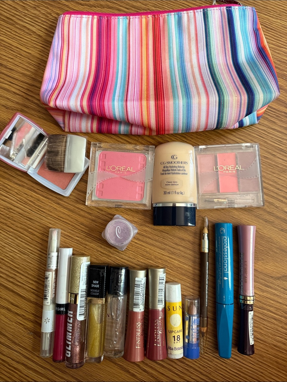 Women makeup essentials- Assorted varieties for everyday wear and striped travel